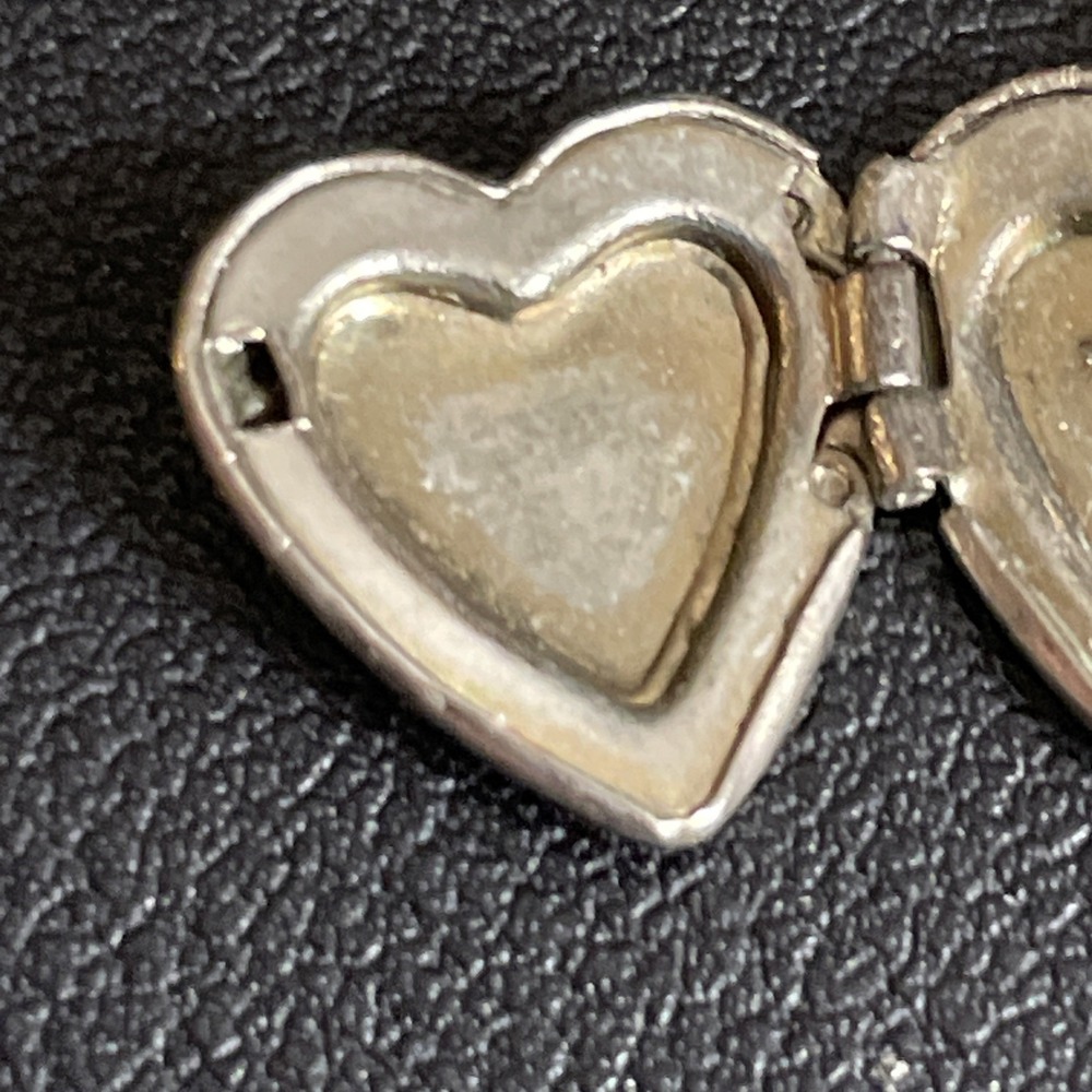 Vintage Tiny Locket Charm Pendant Silver Tone Engraved Jewelry Mini Valentines - Picture 6 of 8